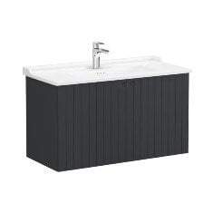 Vitra Root Groove 69321 Lavabo Dolabı, Kapaklı, 100 Cm, Mat Grafit, Klasik Lavabolu